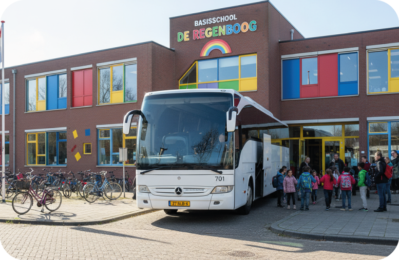 61 pax touringcar bij basisschool