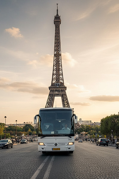 Touringcar 61 pax bij Eiffeltoren